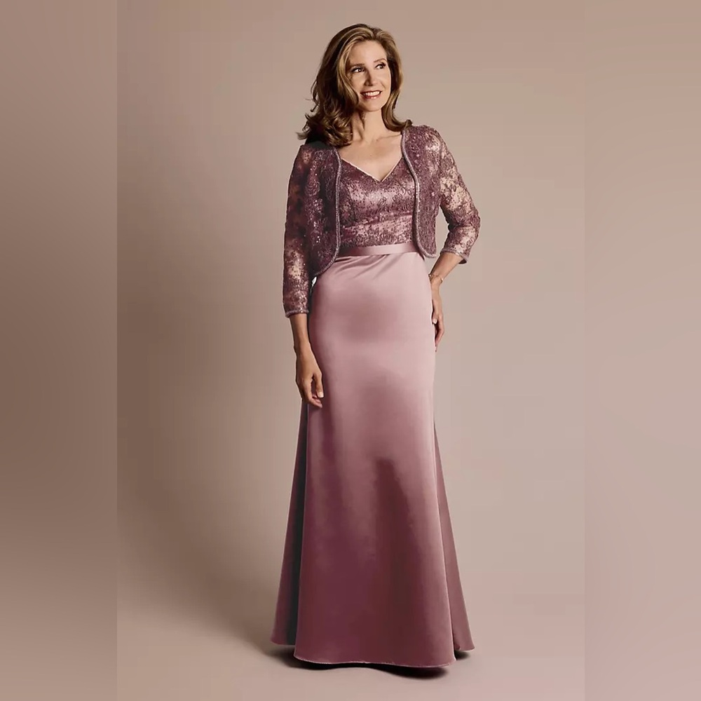 Oleg Cassini Mauve Lace Bodice Gown Formal Mother Wedding Elegant Classic NWt
